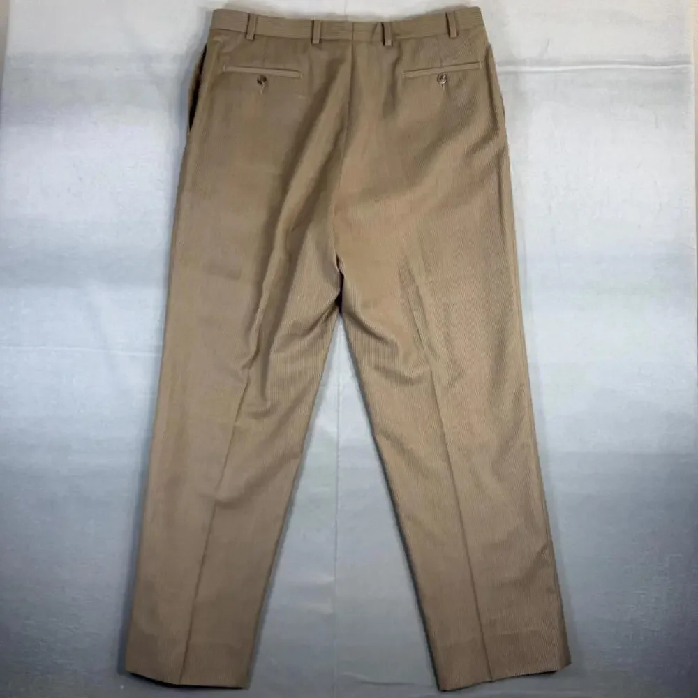 Ralph Lauren Dress Pants Mens 38x32 Tan Pinstripe Flat Front Classic Fit